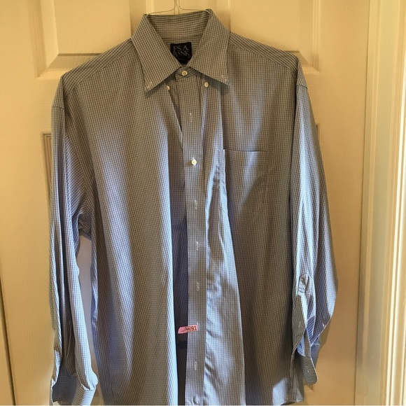 Jos A Bank dress shirt Travelers Collection 16-34 all cotton blue mini check - Picture 2 of 6